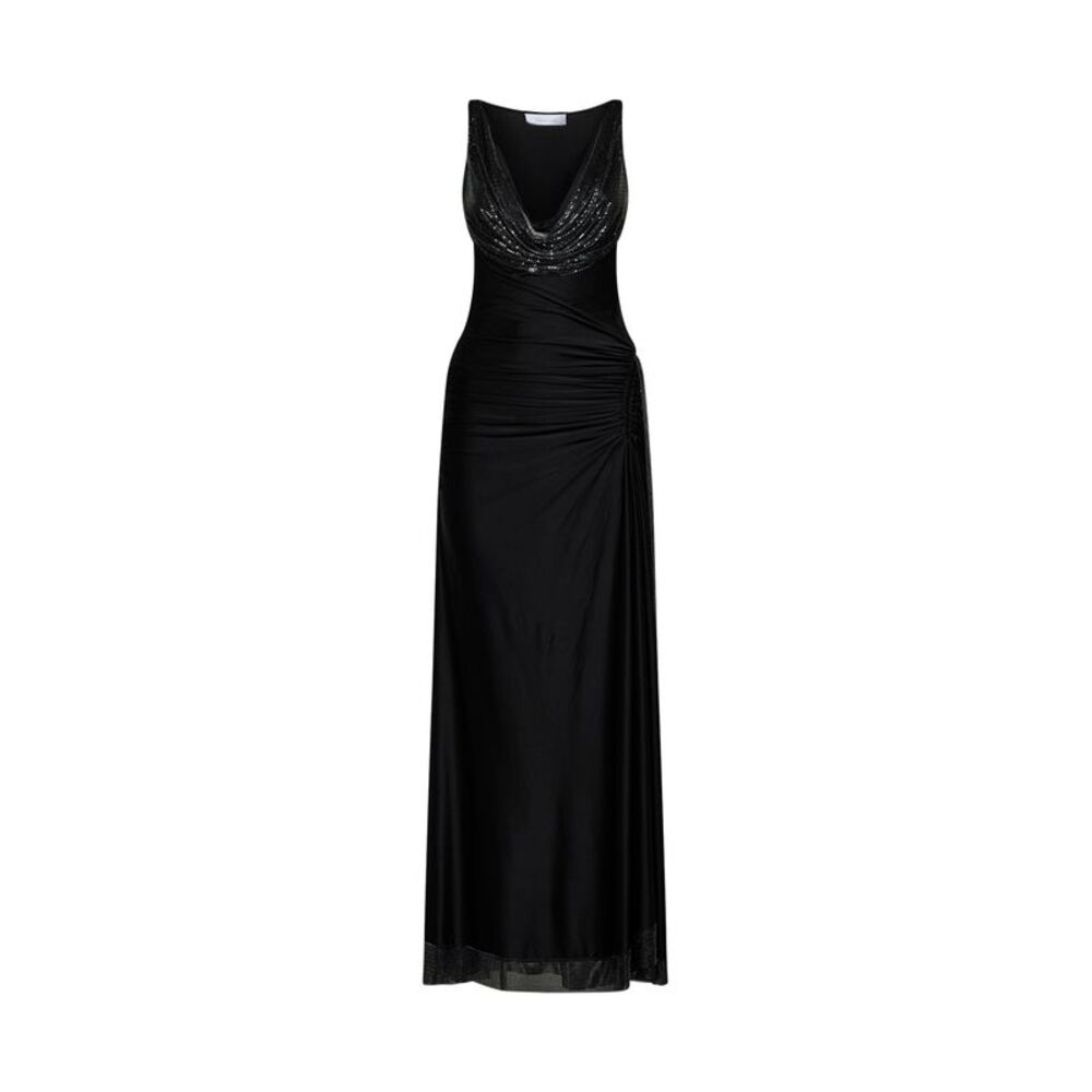 Rabanne Women Black Viscose Jersey And Mesh Long Dress